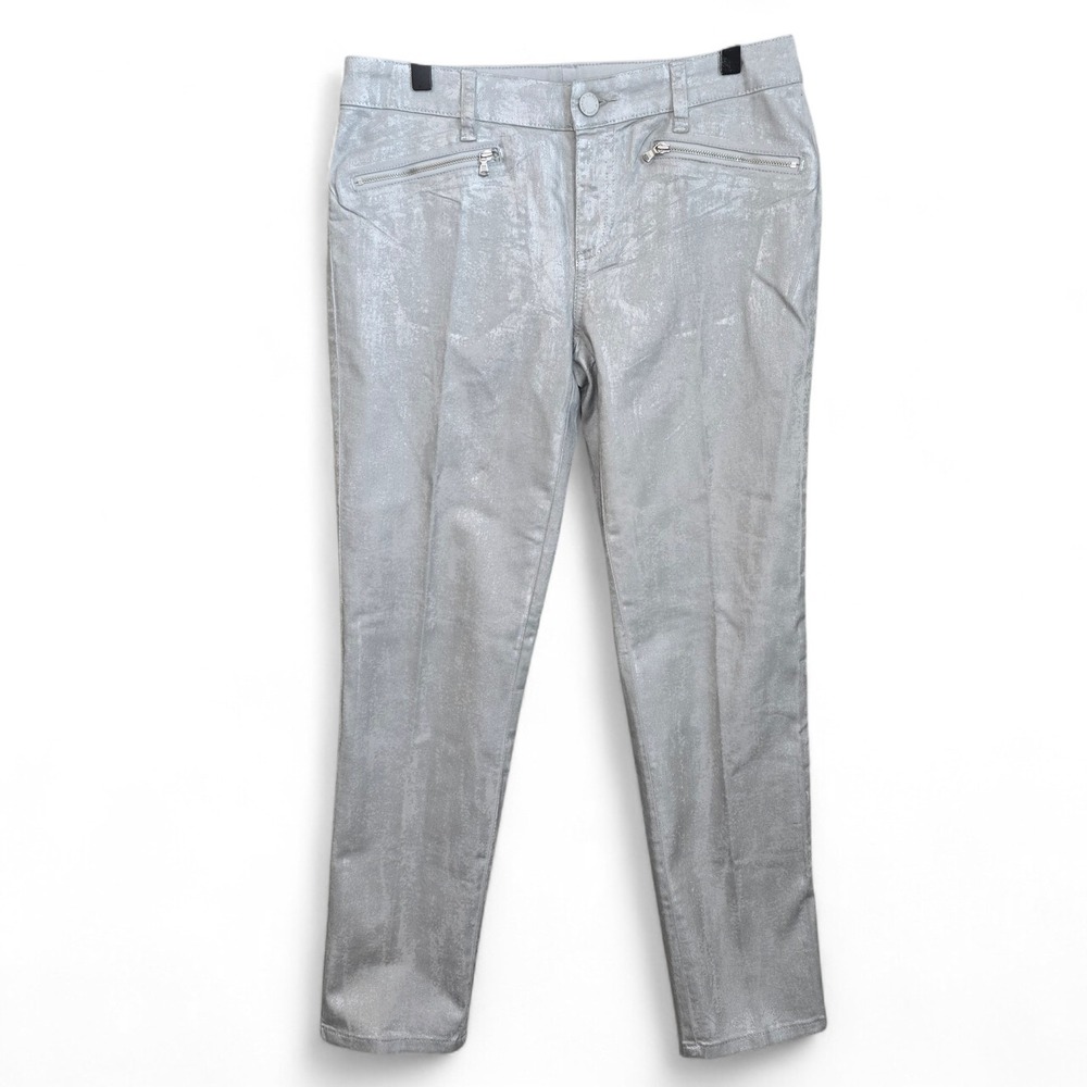 Chicos‎ Jeans Womens 00 US 2 Silver Coated Metallic Ankle Zip Pocket Black Label